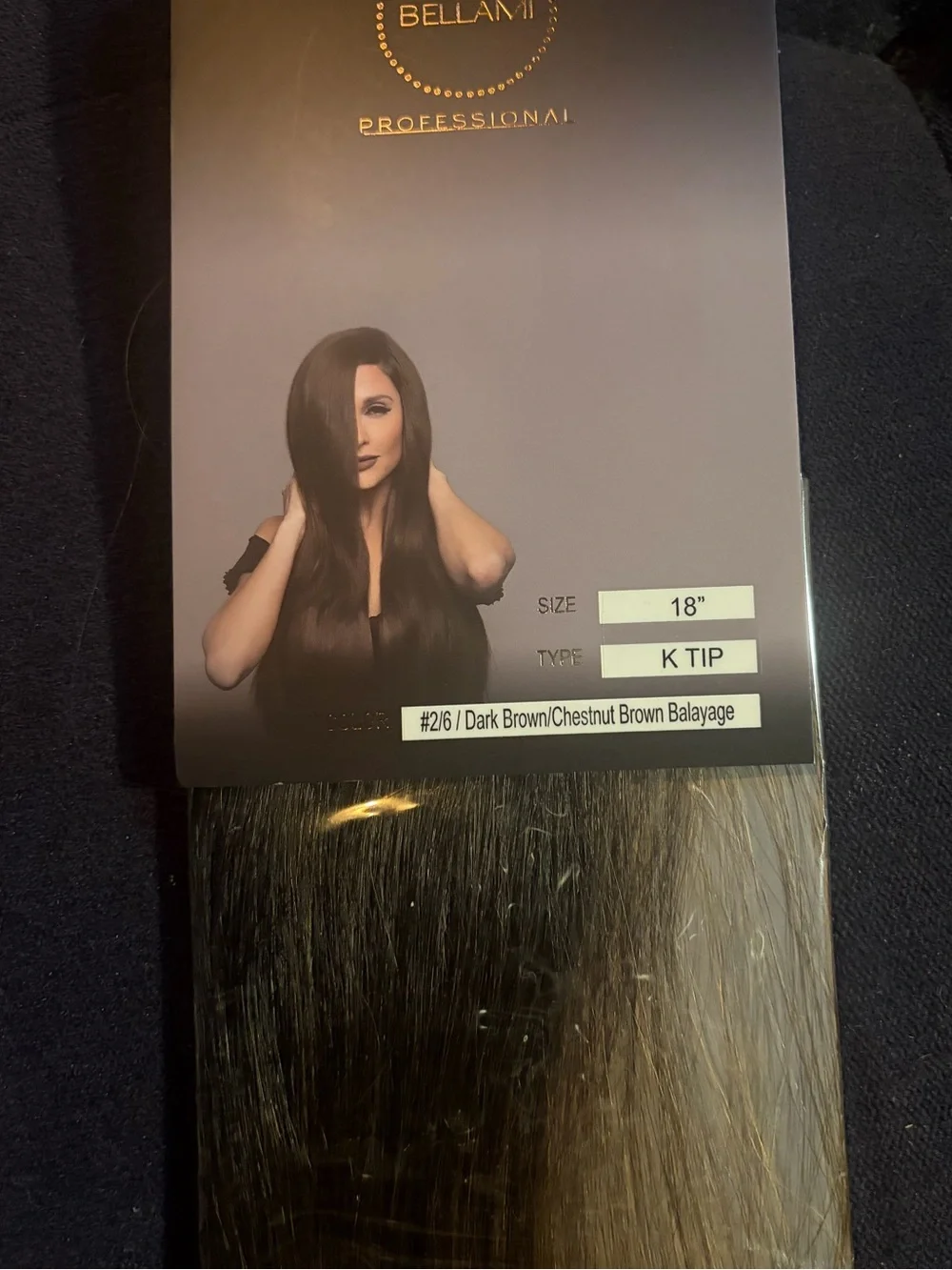 Bellami 18 inch mico K tip dark brown/ chestnut brown balayage 25 grams